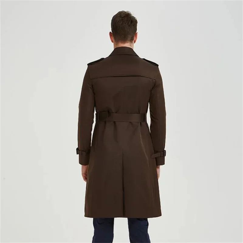 Hommes Trench Manteau Coupe-vent Longue Jeunesse Automne Style Britannique - Brun