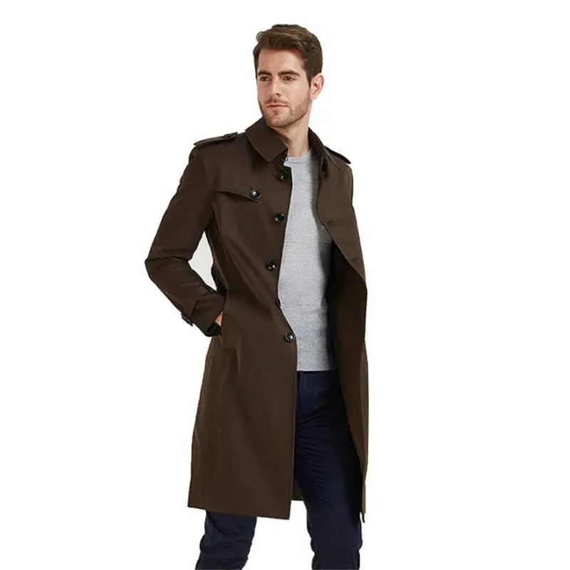 Hommes Trench Manteau Coupe-vent Longue Jeunesse Automne Style Britannique - Brun