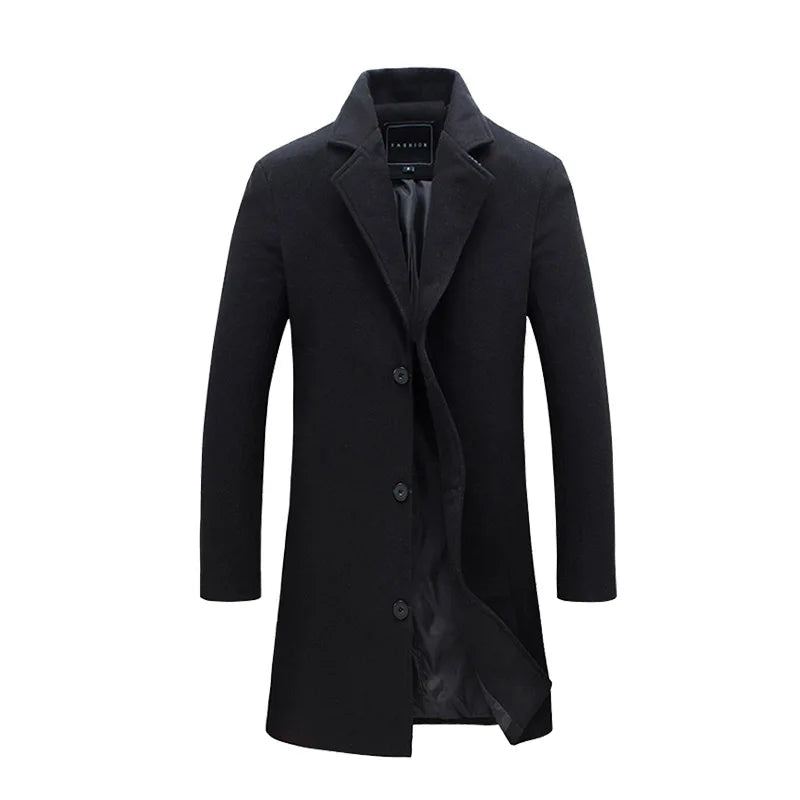 Hommes Vestes Coupe Ajustée Manteaux Affaires Longs Hiver Coupe-vent Vêtements D'extérieur - Noir