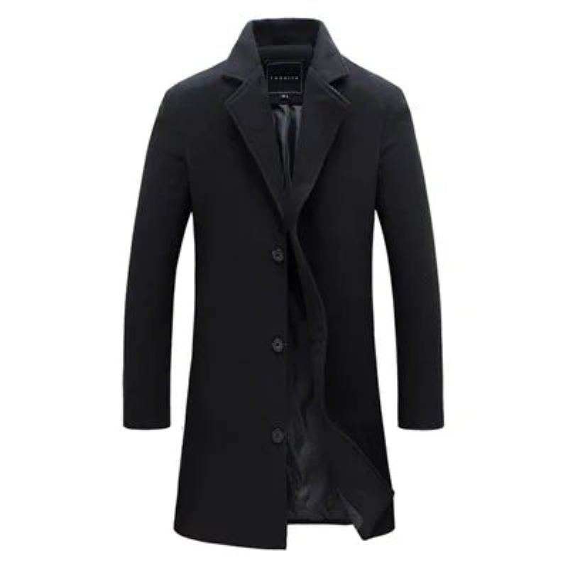 Hommes Vestes Coupe Ajustée Manteaux Affaires Longs Hiver Coupe-vent Vêtements D'extérieur - Noir