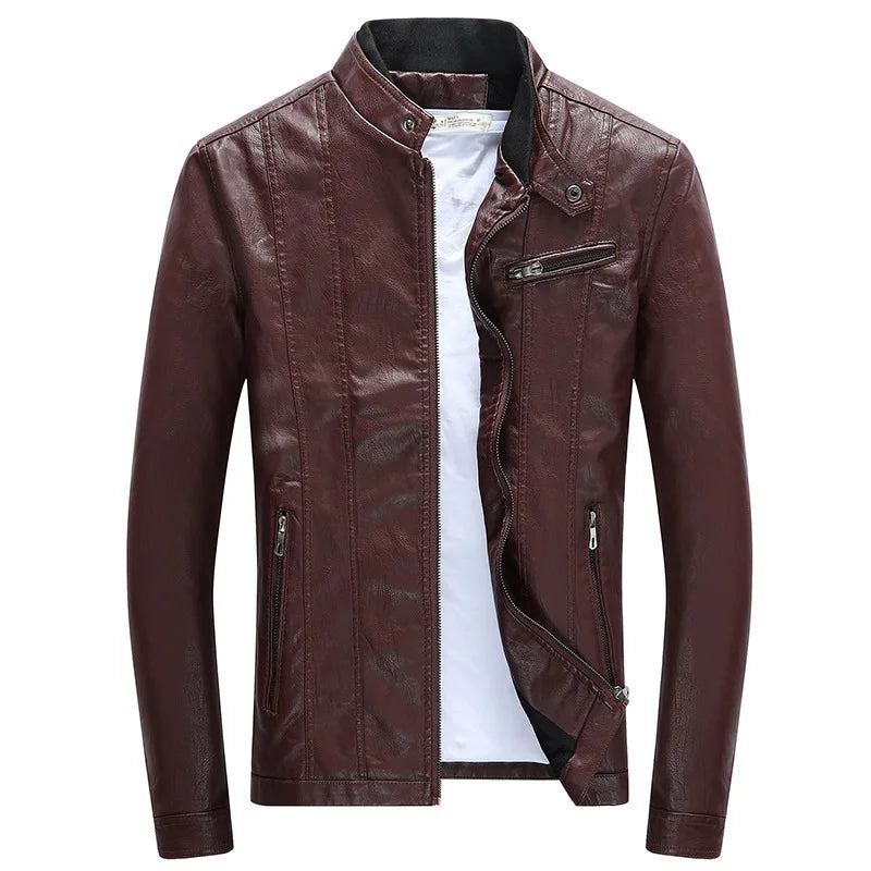 Hommes Vestes Manteaux Moto Biker Faux Cuir Veste Automne Hiver Vêtements Européen - Noir