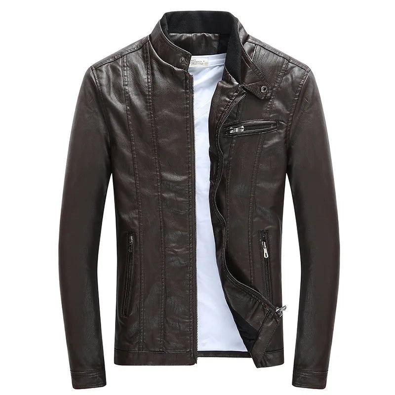 Hommes Vestes Manteaux Moto Biker Faux Cuir Veste Automne Hiver Vêtements Européen - Noir