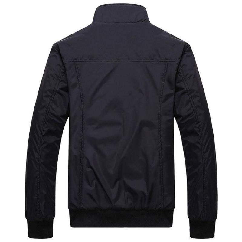 Hommes Vestes Printemps Automne Manteaux Décontractés Couleur Unie Vêtements De Sport Col Montant Minces Bomber - Noir