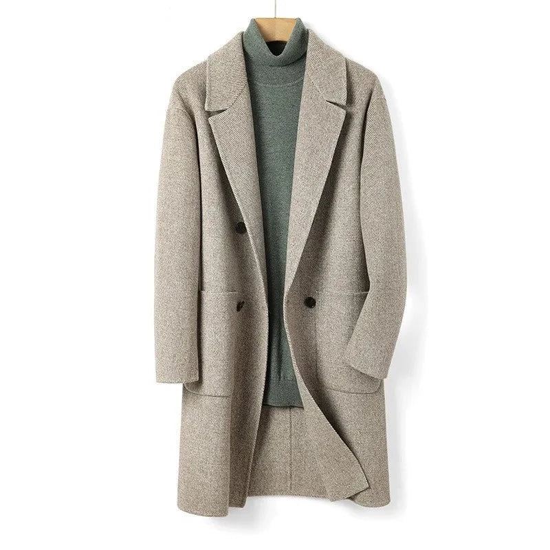 Laine Hiver Épaissir Hommes Manteau Doublure Garçon Long Pardessus - Gris