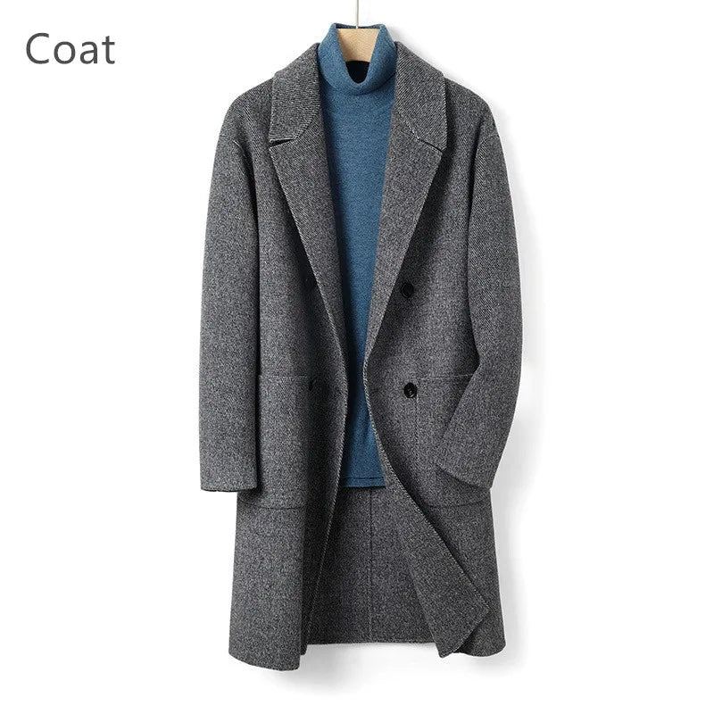 Laine Hiver Épaissir Hommes Manteau Doublure Garçon Long Pardessus - Gris