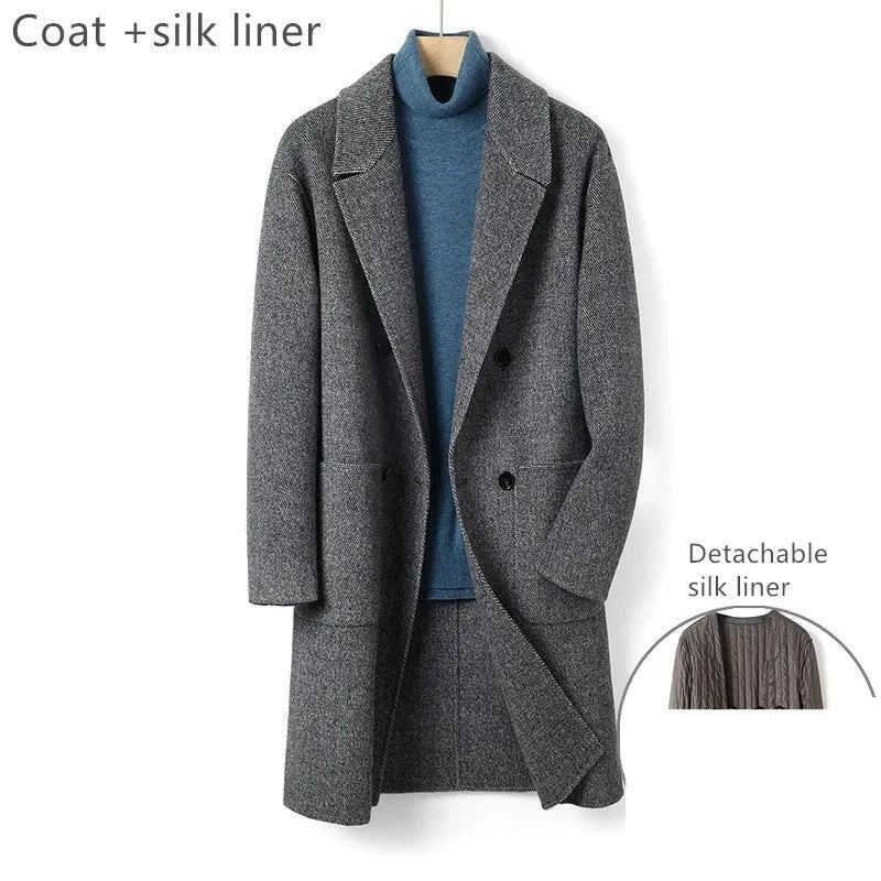 Laine Hiver Épaissir Hommes Manteau Doublure Garçon Long Pardessus - Gris