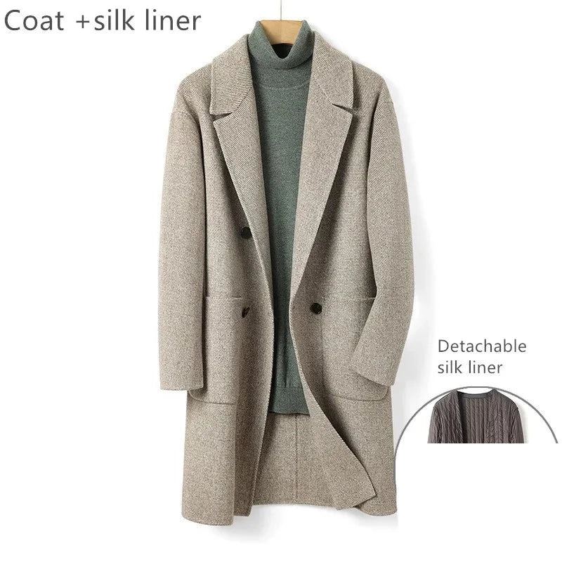 Laine Hiver Épaissir Hommes Manteau Doublure Garçon Long Pardessus - Gris