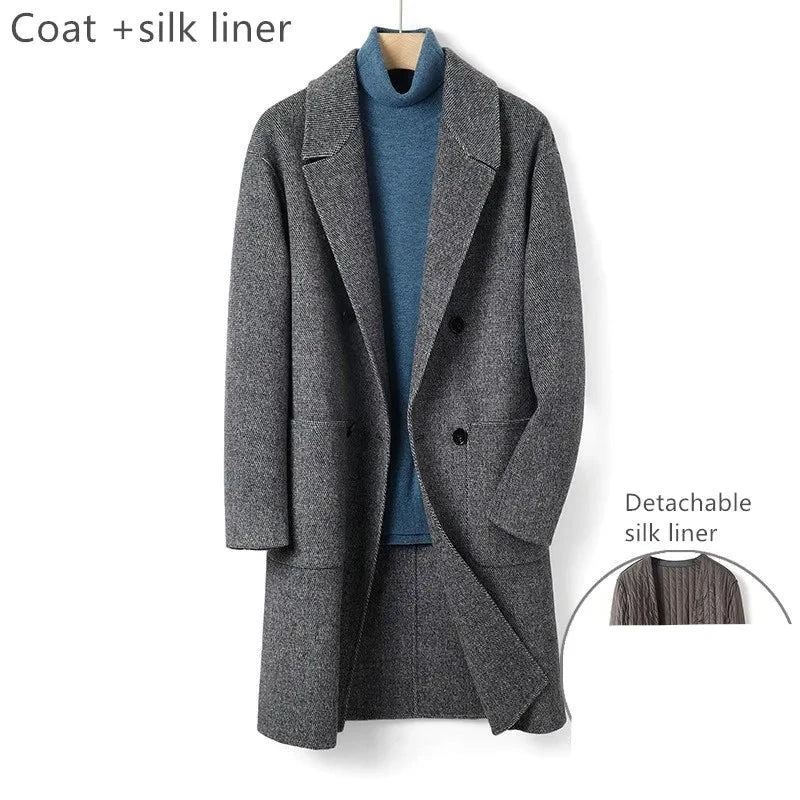 Laine Hiver Épaissir Hommes Manteau Doublure Garçon Long Pardessus - Gris