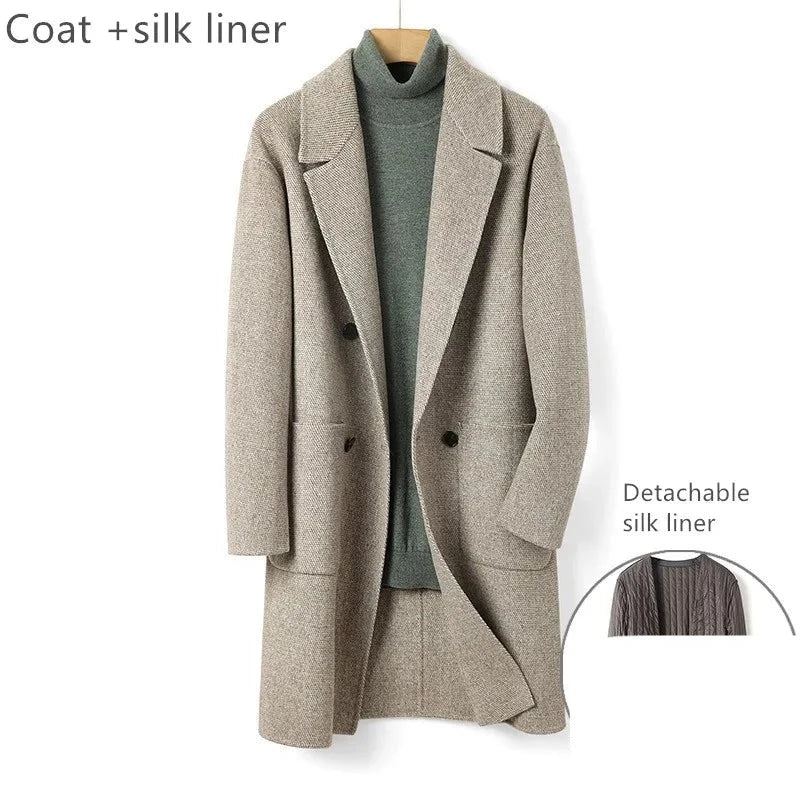 Laine Hiver Épaissir Hommes Manteau Doublure Garçon Long Pardessus - Gris