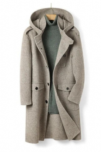 Laine Manteau En Double Face Homme Long À Capuche Simple Boutonnage Hiver Trench Camel