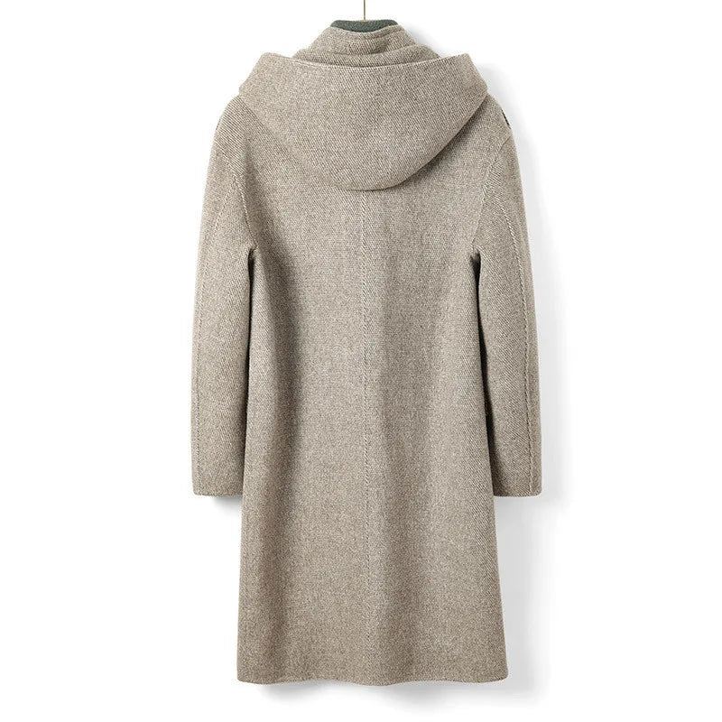 Laine Manteau En Double Face Homme Long À Capuche Simple Boutonnage Hiver Trench Camel - Gris