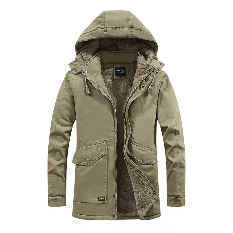 Manteau À Capuche Multi-poches Pour Hommes Parka Vêtements D'extérieur Veste Militaire D'hiver Épaissie Chaude Décontractée En Coton - Noir