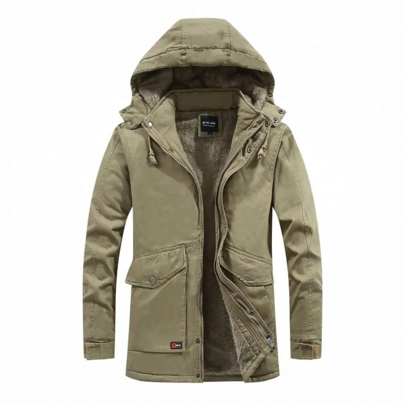 Manteau À Capuche Multi-poches Pour Hommes Parka Vêtements D'extérieur Veste Militaire D'hiver Épaissie Chaude Décontractée En Coton - Noir