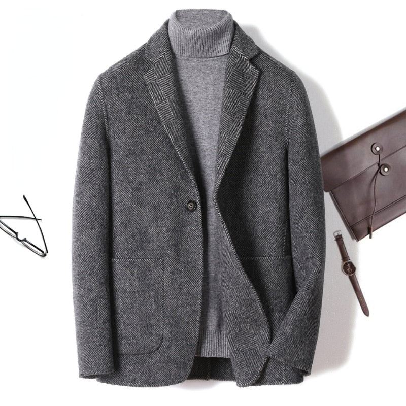 Manteau À Carreaux En Laine De Cachemire Pour Hommes Veste En Trench-coat Gris Pardessus Intelligent Et Décontracté Vêtements Tendance Automne Et Hiver - Gris