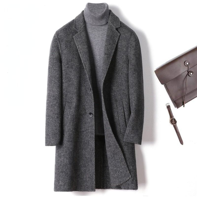 Manteau À Carreaux En Laine De Cachemire Pour Hommes Veste En Trench-coat Gris Pardessus Intelligent Et Décontracté Vêtements Tendance Automne Et Hiver - Gris