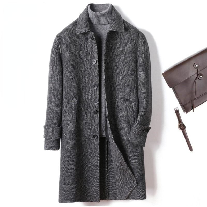 Manteau À Carreaux En Laine De Cachemire Pour Hommes Veste En Trench-coat Gris Pardessus Intelligent Et Décontracté Vêtements Tendance Automne Et Hiver - Gris