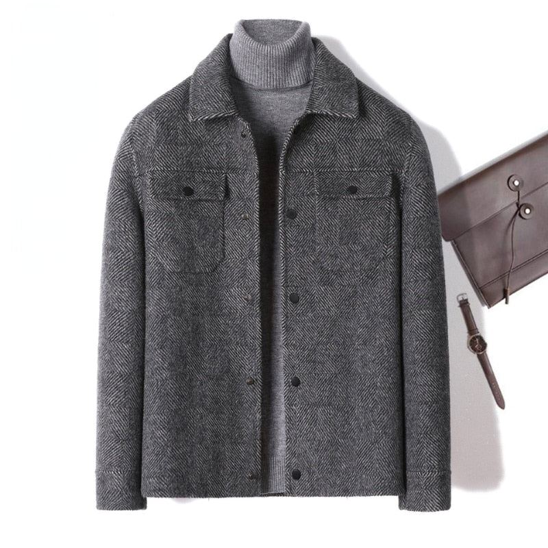 Manteau À Carreaux En Laine De Cachemire Pour Hommes Veste En Trench-coat Gris Pardessus Intelligent Et Décontracté Vêtements Tendance Automne Et Hiver - Gris