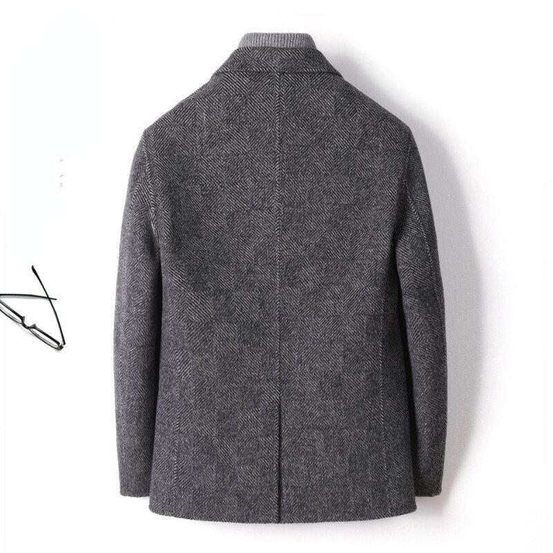 Manteau À Carreaux En Laine De Cachemire Pour Hommes Veste En Trench-coat Gris Pardessus Intelligent Et Décontracté Vêtements Tendance Automne Et Hiver - Gris