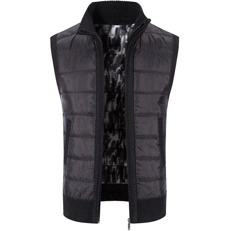 Manteau En Coton Pour Hommes Automne Et Hiver Vêtements D'extérieur Chauds Gilet En Décontracté Veste Sans Manches - Noir