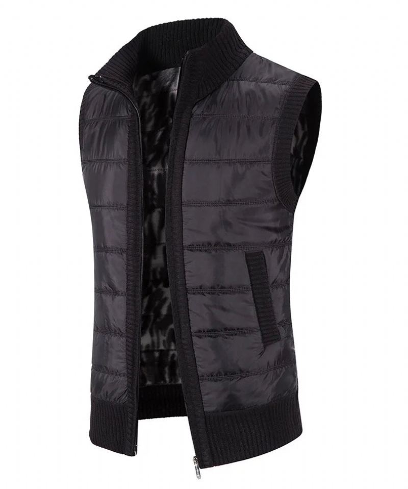 Manteau En Coton Pour Hommes Automne Et Hiver Vêtements D'extérieur Chauds Gilet En Décontracté Veste Sans Manches - Noir