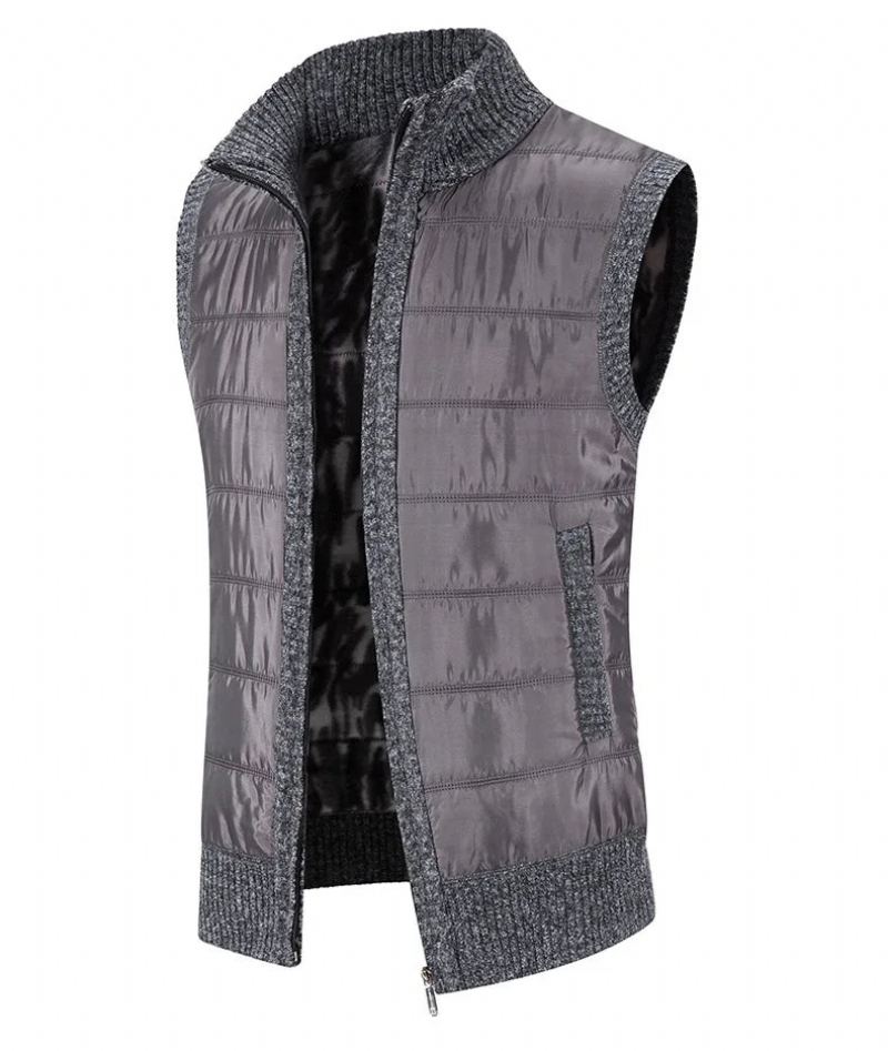 Manteau En Coton Pour Hommes Automne Et Hiver Vêtements D'extérieur Chauds Gilet En Décontracté Veste Sans Manches - Noir