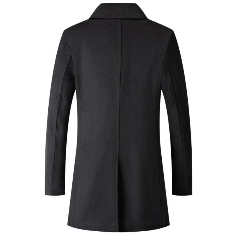 Manteau À Double Boutonnage Pour Hommes Veste En Laine Trench-coat À Revers Long Coupe-vent D'hiver - Noir