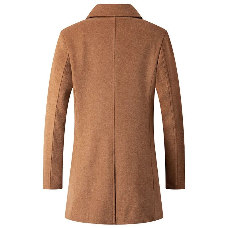 Manteau À Double Boutonnage Pour Hommes Veste En Laine Trench-coat À Revers Long Coupe-vent D'hiver - Noir