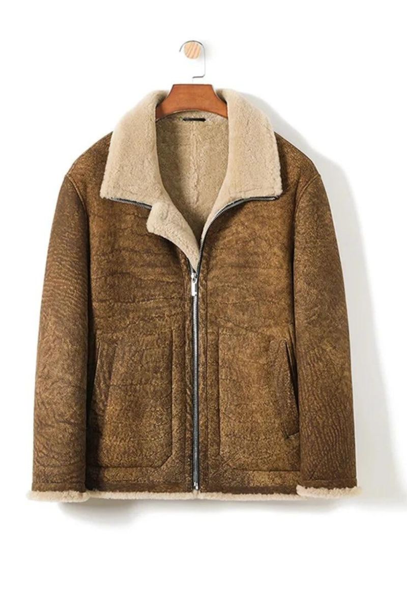 Manteau De Fourrure De Peau De Mouton Hommes Épaissir Les Manteaux De Véritable En Cuir