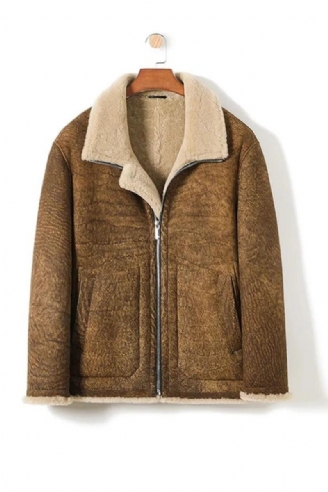 Manteau De Fourrure De Peau De Mouton Hommes Épaissir Les Manteaux De Véritable En Cuir