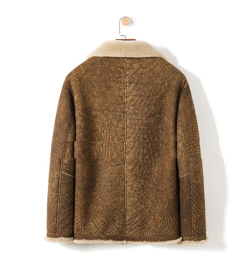 Manteau De Fourrure De Peau De Mouton Hommes Épaissir Les Manteaux De Véritable En Cuir - Chameau