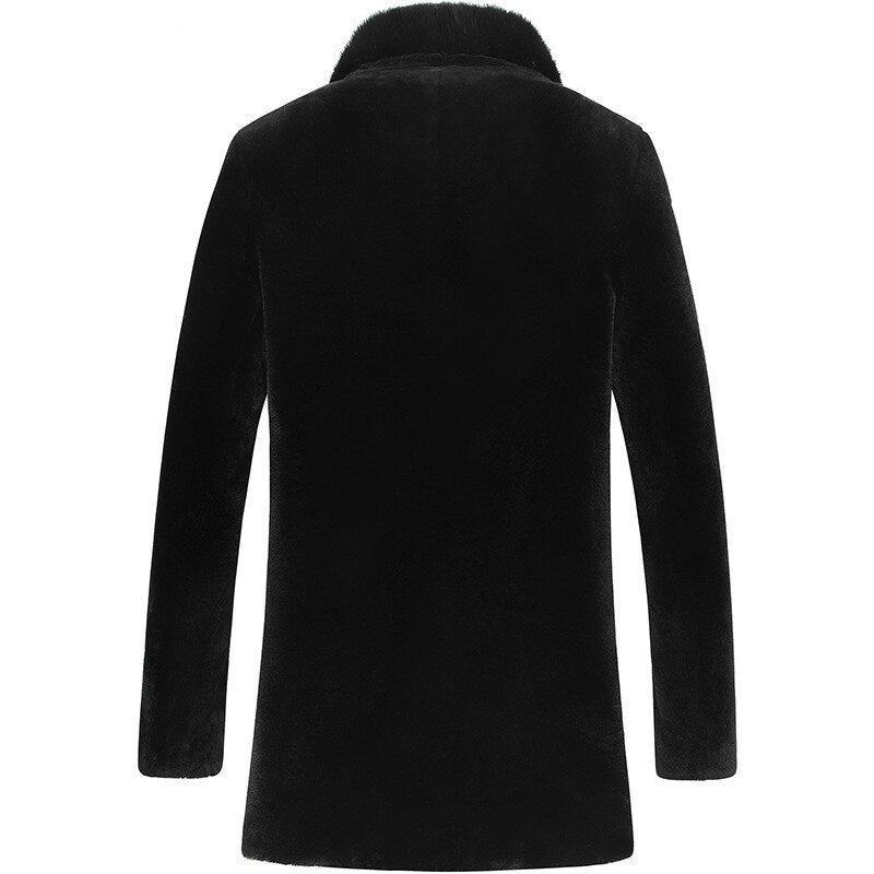 Manteau De Fourrure Véritable Hommes D'agneau Et Cuir De Mouton Maxi Veste En Peau De Noir De Laine D'hiver - Noir