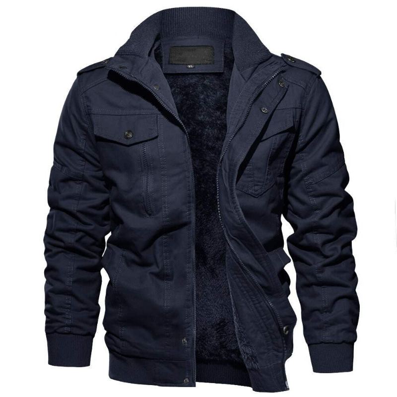 Manteau D'hiver En Coton Pour Hommes Veste Thermique Chaude Parka Polaire Lourde Coupe-vent Vêtements D'extérieur Manteaux Cargo - Bleu Marine