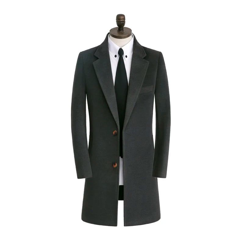 Manteau D'hiver En Laine Double Face Pour Hommes Long De Style - Noir