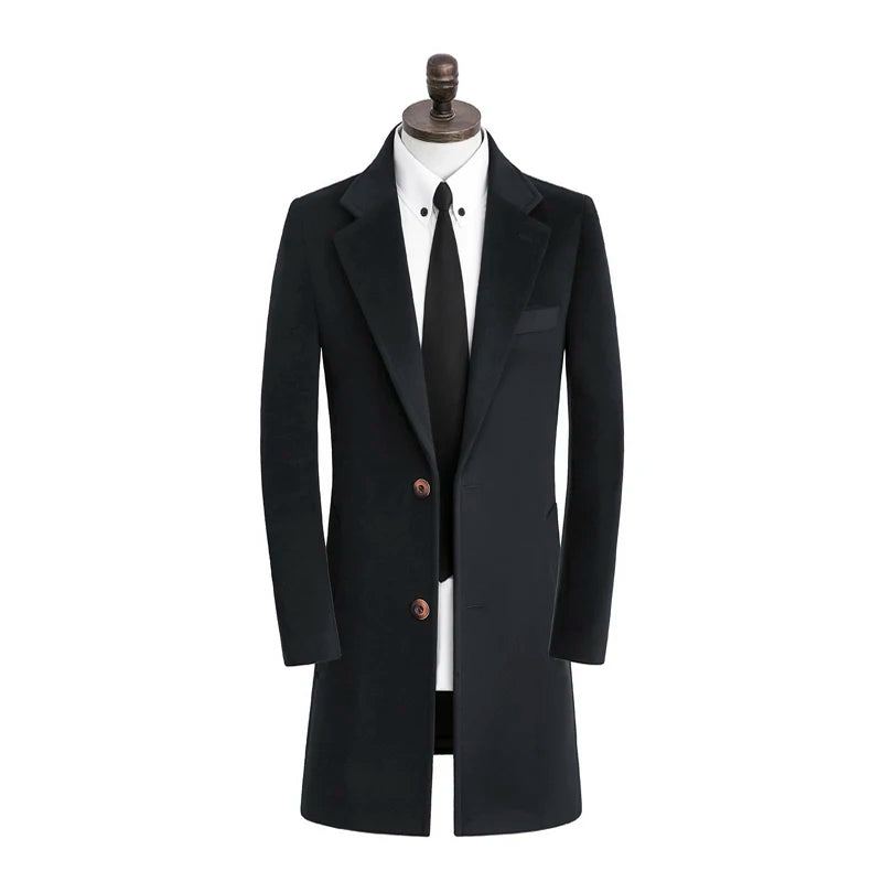 Manteau D'hiver En Laine Double Face Pour Hommes Long De Style - Noir