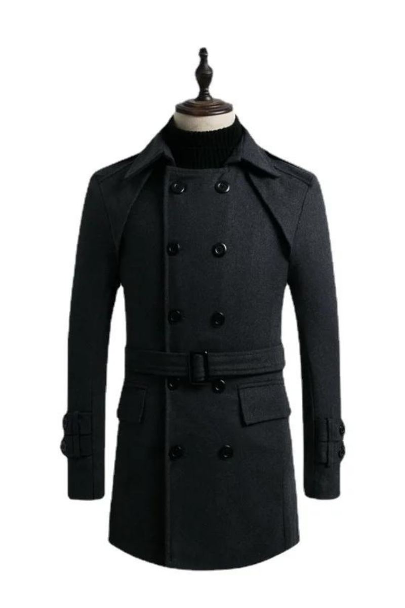 Manteau D'hiver En Laine Épais Et Chaud Pour Hommes Double Boutonnage Mi-long Col Écharpe Rembourré En Coton Trench Masculin