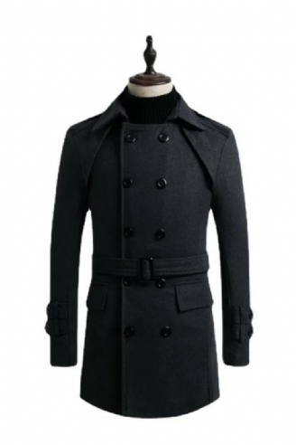 Manteau D'hiver En Laine Épais Et Chaud Pour Hommes Double Boutonnage Mi-long Col Écharpe Rembourré En Coton Trench Masculin