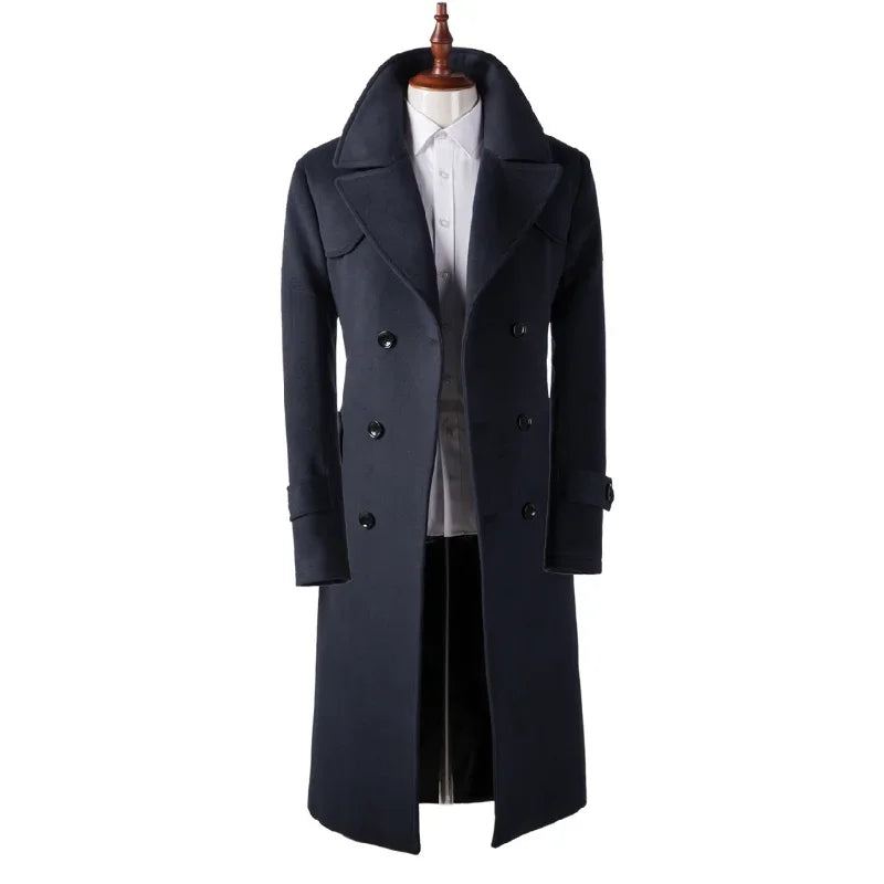 Manteau D'hiver En Laine Pour Hommes Super Veste Décontractée Double Boutonnage En - Noir