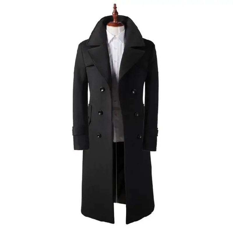 Manteau D'hiver En Laine Pour Hommes Super Veste Décontractée Double Boutonnage En - Noir