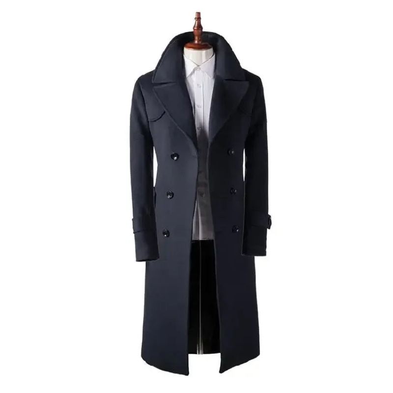 Manteau D'hiver En Laine Pour Hommes Super Veste Décontractée Double Boutonnage En - Noir