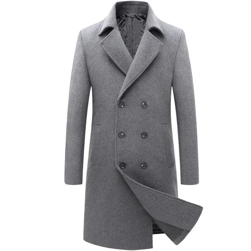 Manteau D'hiver En Laine Pour Hommes Veste D'affaires À Double Boutonnage Mélange De En Trench-coat - Noir