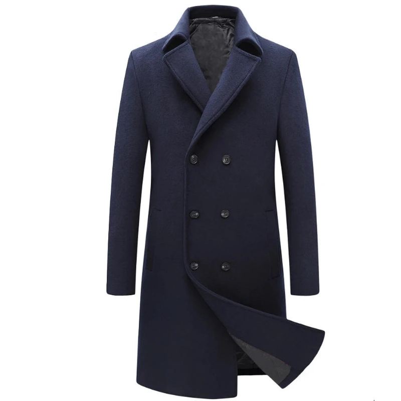 Manteau D'hiver En Laine Pour Hommes Veste D'affaires À Double Boutonnage Mélange De En Trench-coat - Noir