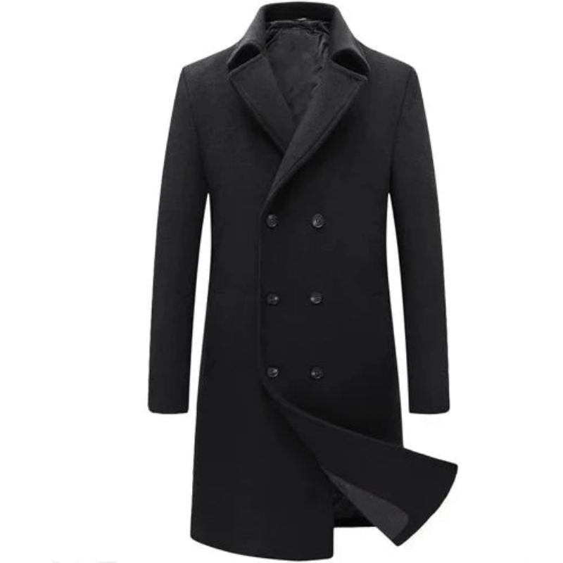 Manteau D'hiver En Laine Pour Hommes Veste D'affaires À Double Boutonnage Mélange De En Trench-coat - Noir