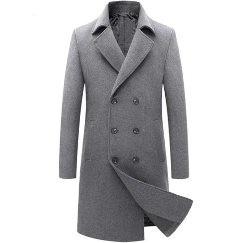 Manteau D'hiver En Laine Pour Hommes Veste D'affaires À Double Boutonnage Mélange De En Trench-coat - Noir