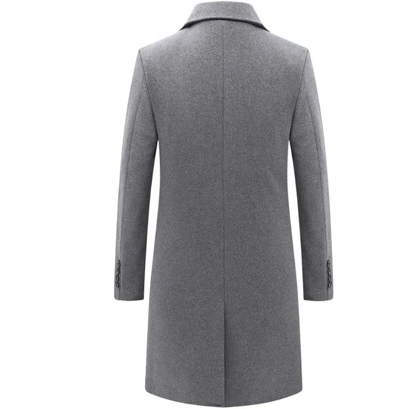 Manteau D'hiver En Laine Pour Hommes Veste D'affaires À Double Boutonnage Mélange De En Trench-coat - Noir