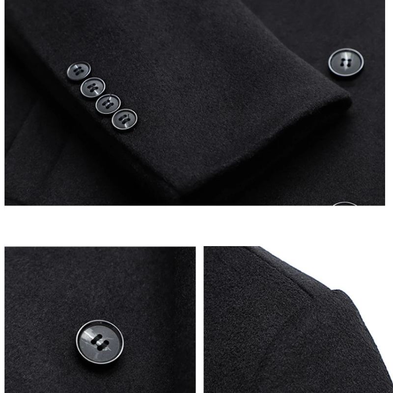 Manteau D'hiver En Laine Pour Hommes Veste D'affaires À Double Boutonnage Mélange De En Trench-coat - Noir