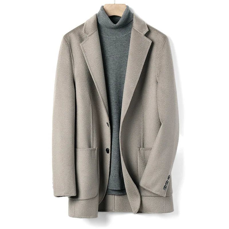 Manteau En Laine Australienne Double Face Pour Homme Veste De Costume Mi-longue Ondulée Pardessus Garçon - Gris