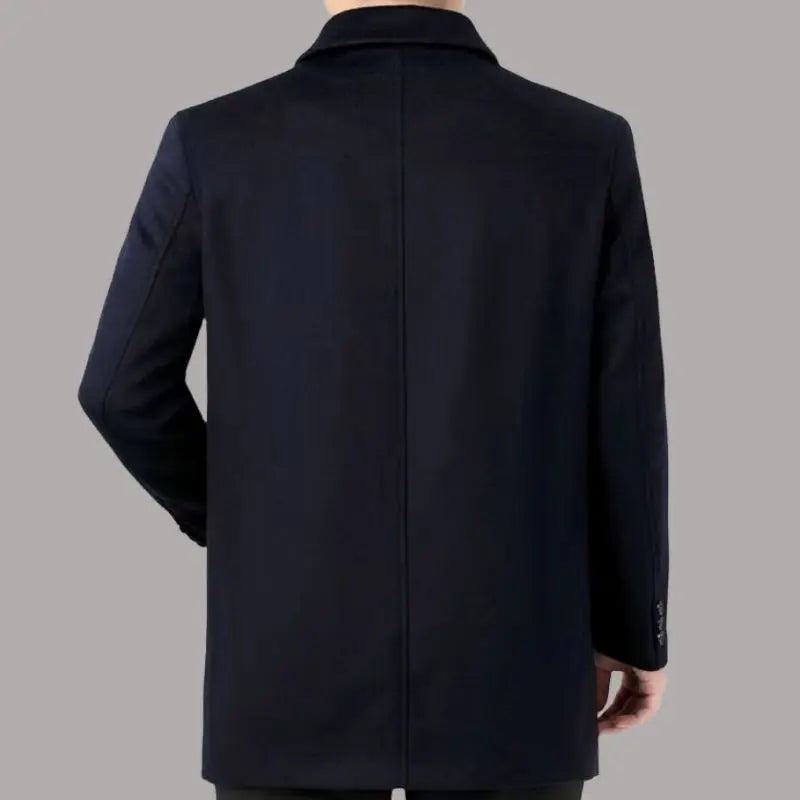 Manteau En Laine D'automne Et D'hiver Vêtements D'affaires Pour Hommes Beau Revers Longueur Moyenne Haut - Bleu Marine