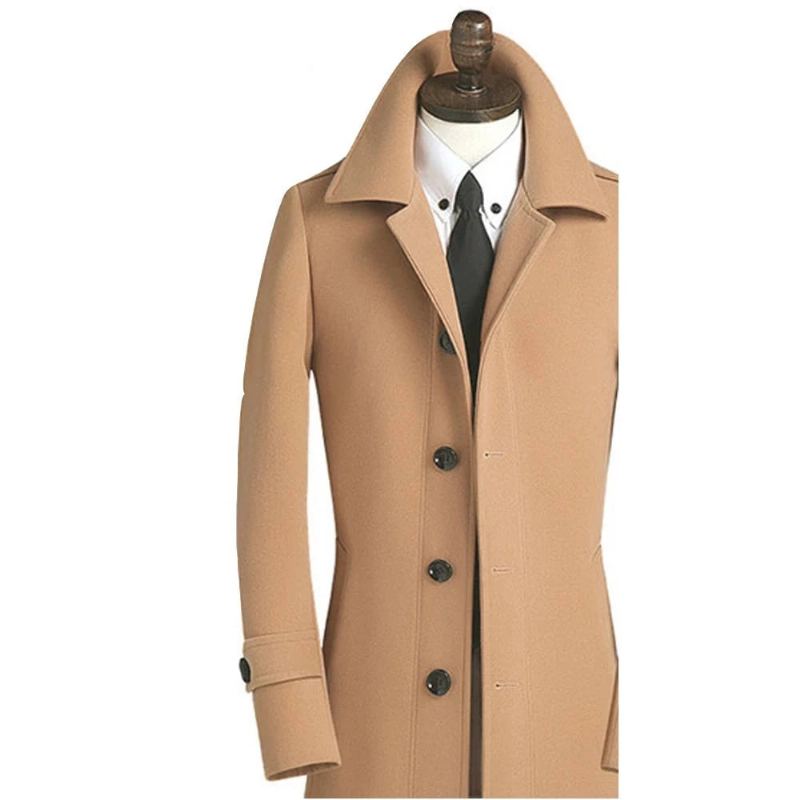 Manteau En Laine Décontracté Pour Hommes Veste D'hiver Slim De Haute Qualité Pardessus À Simple Boutonnage - Noir