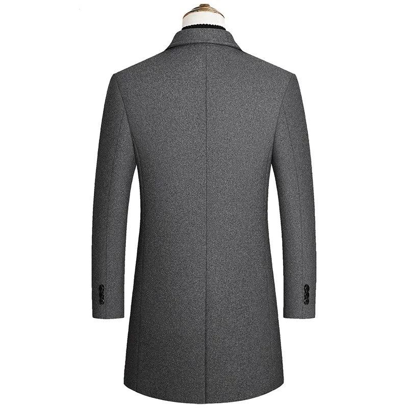 Manteau En Laine À Double Boutonnage Pour Homme Trench-coat Chaud Veste D'affaires Décontractée Automne Et Hiver - Noir