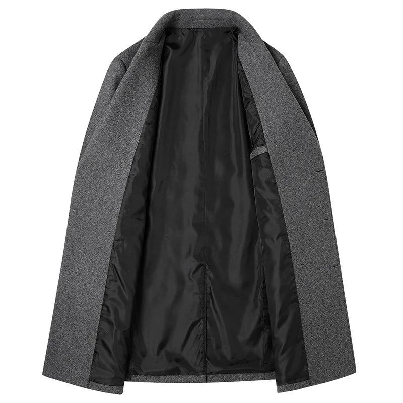 Manteau En Laine À Double Boutonnage Pour Homme Trench-coat Chaud Veste D'affaires Décontractée Automne Et Hiver - Noir